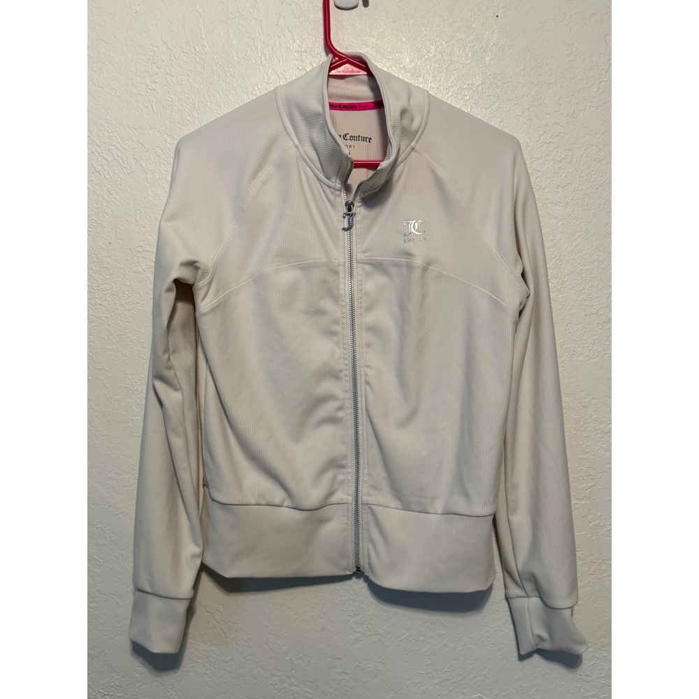 Juicy Couture Sport Ribbed Track Jacket Off White Silver Logo Zip Up Medium